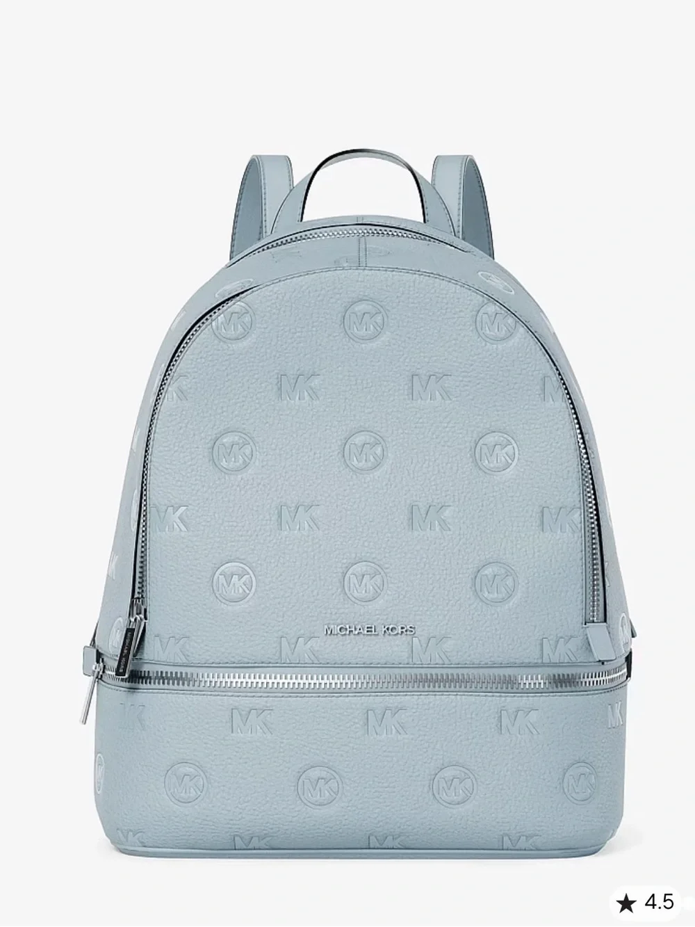 Michael Kors Rhea Medium Zip MK Logo Debossed Backpack Pale Ocean  NWT